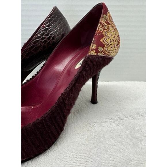 LE Stieff Embellished Floral Stiletto Heels Pumps Burgundy Leather Snakeskin - Picture 4 of 8